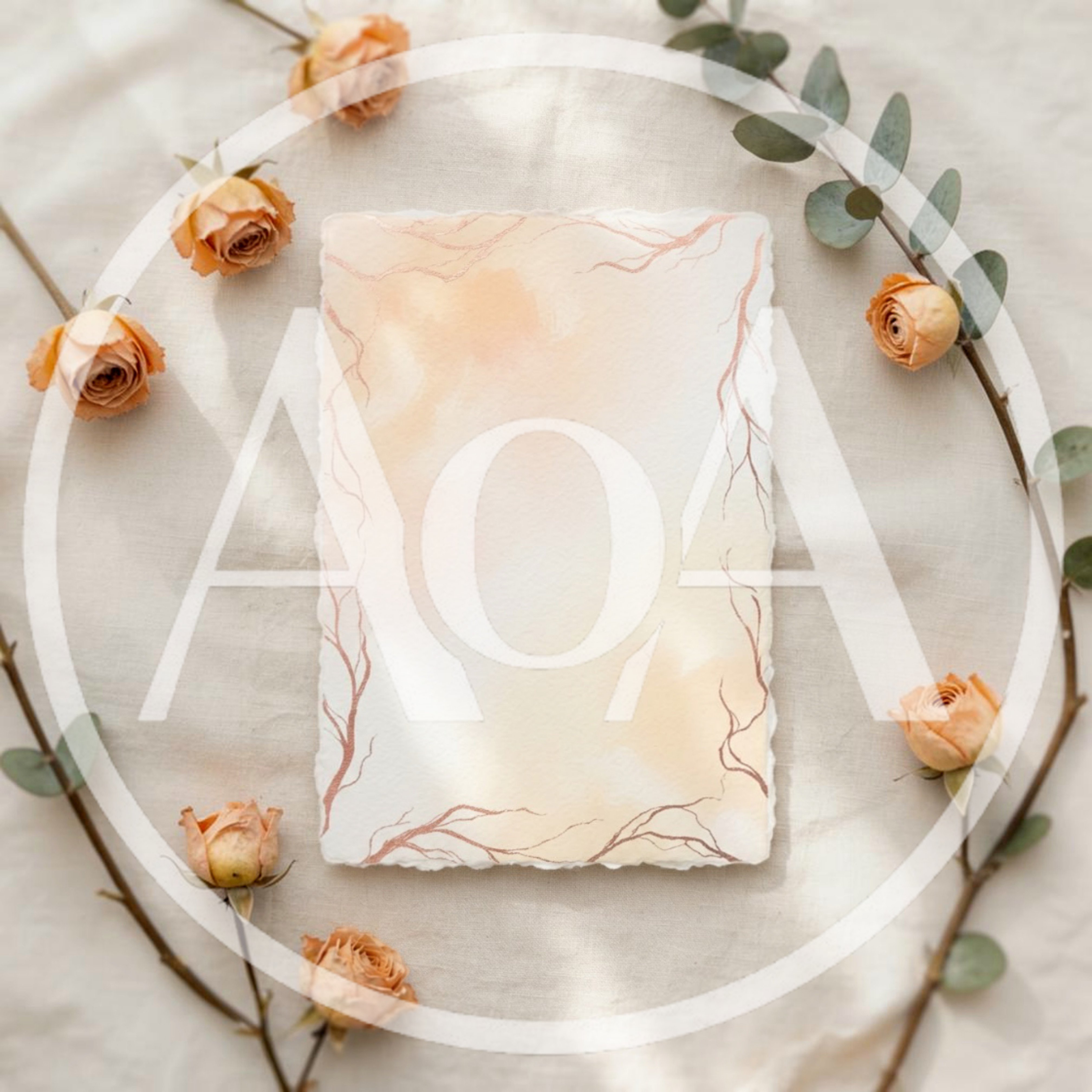 Blank Watercolor Paper With Dried Roses And Eucalyptus