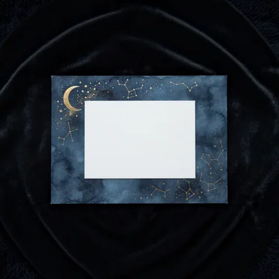 Blank White Card On Celestial Watercolor Background