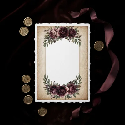 Vintage Wedding Invitation Card With Floral Border