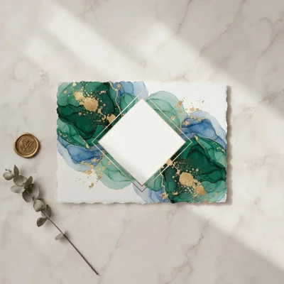 Watercolor Invitation Card With Gold Frame And Eucalyptus