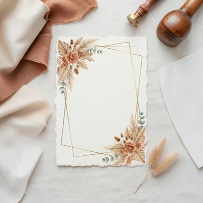 Boho Wedding Invitation Mockup With Dried Floral Decor