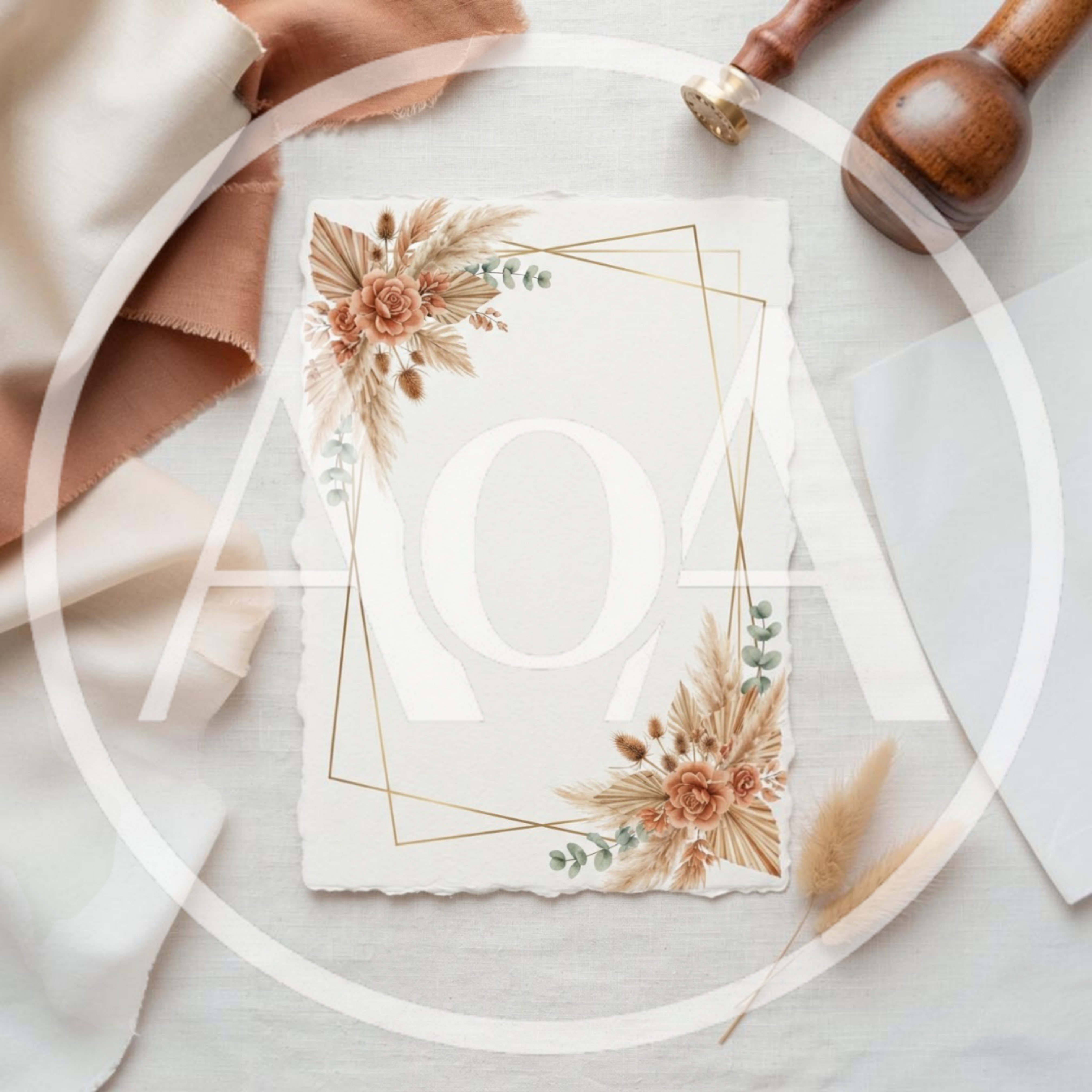 Boho Wedding Invitation Mockup With Dried Floral Decor
