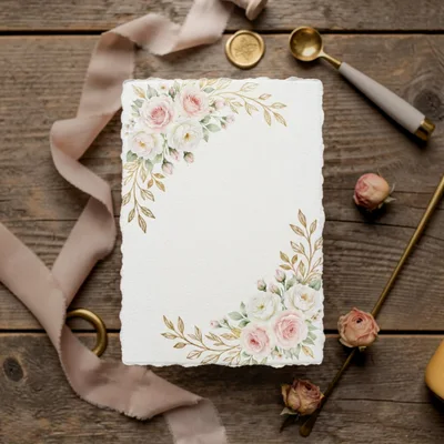 Blank Wedding Invitation Card With Floral Watercolor Design