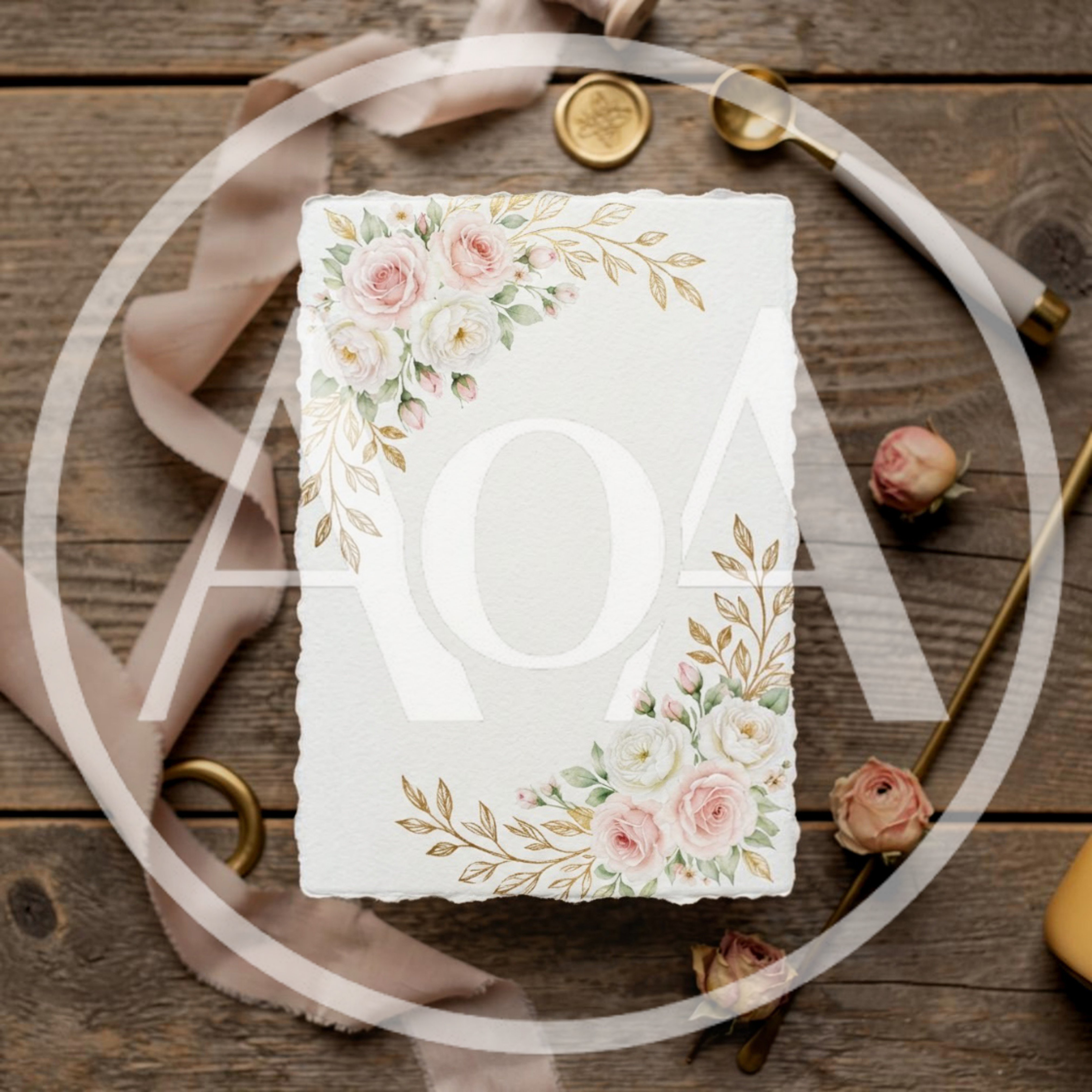 Blank Wedding Invitation Card With Floral Watercolor Design