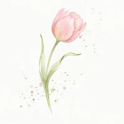 Watercolor Illustration Of A Single Pink Tulip