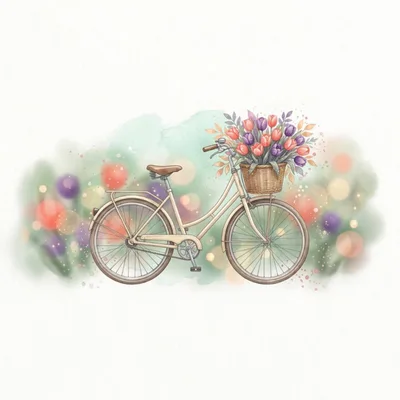 Vintage Bicycle With A Basket Of Tulips