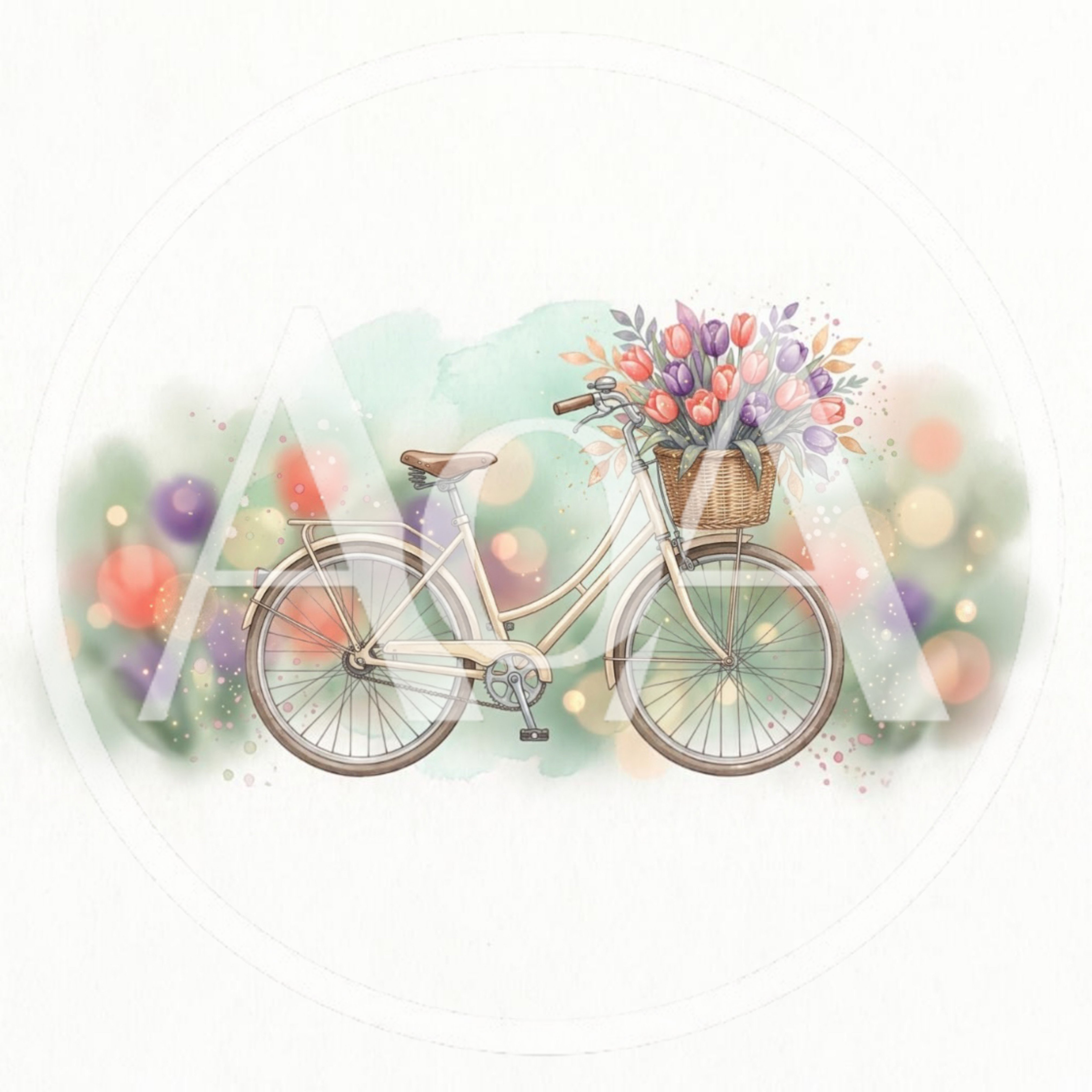 Vintage Bicycle With A Basket Of Tulips
