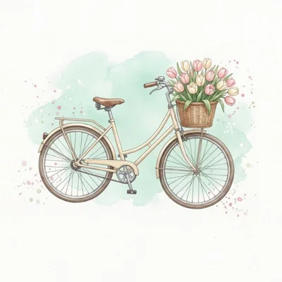 Vintage Bicycle With A Basket Of Tulips