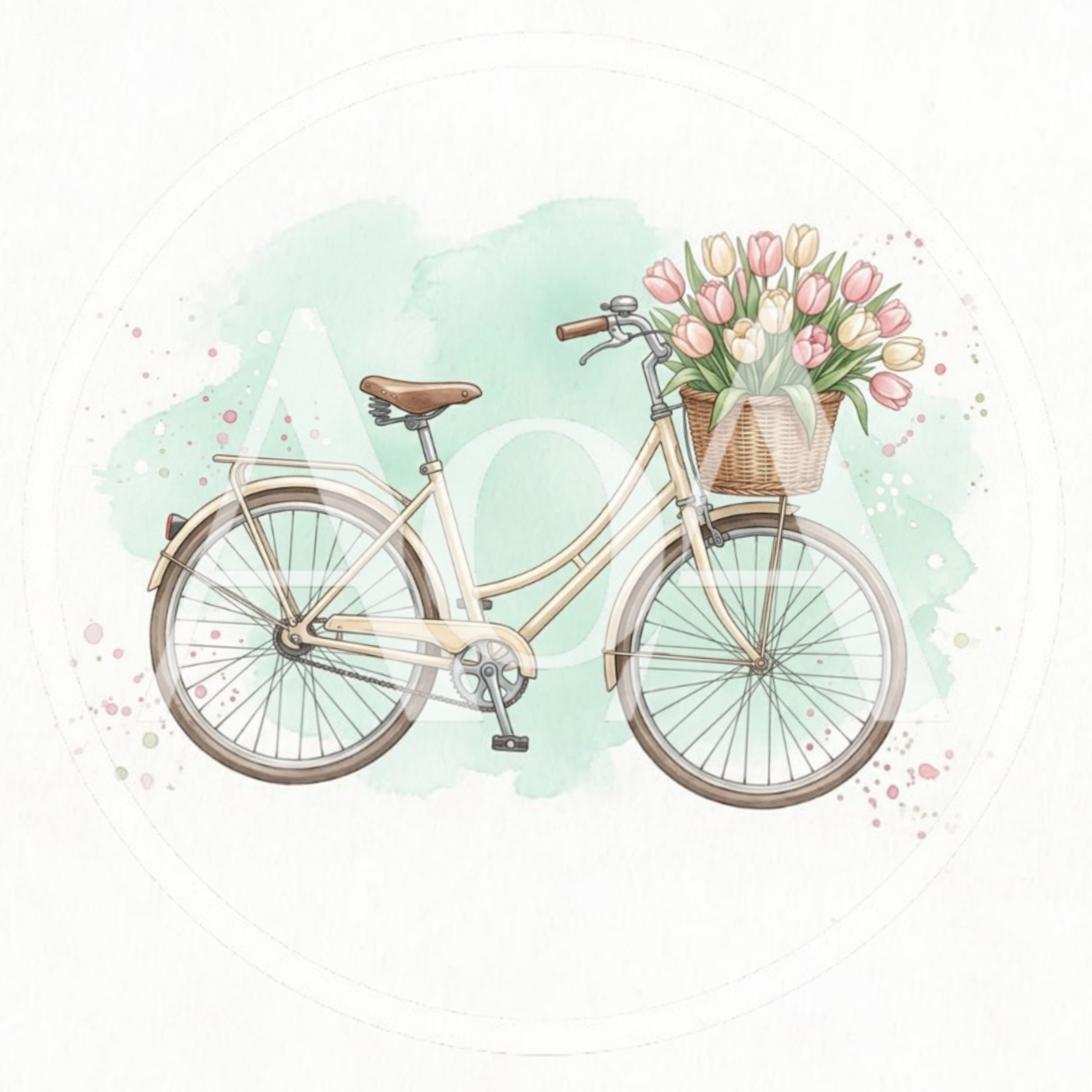 Vintage Bicycle With A Basket Of Tulips