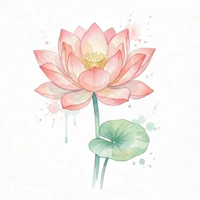 Watercolor Illustration Of A Pink Lotus Flower
