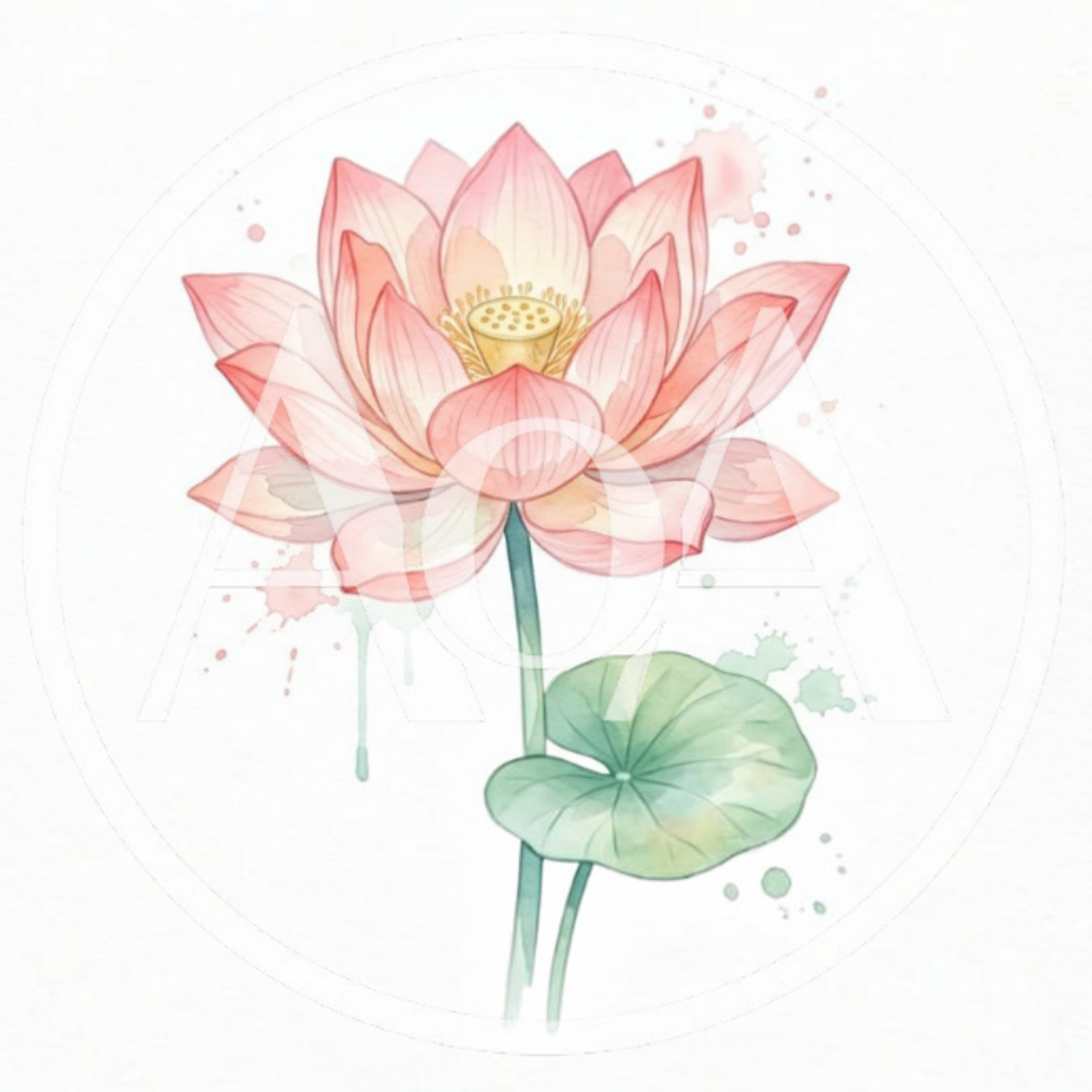 Watercolor Illustration Of A Pink Lotus Flower