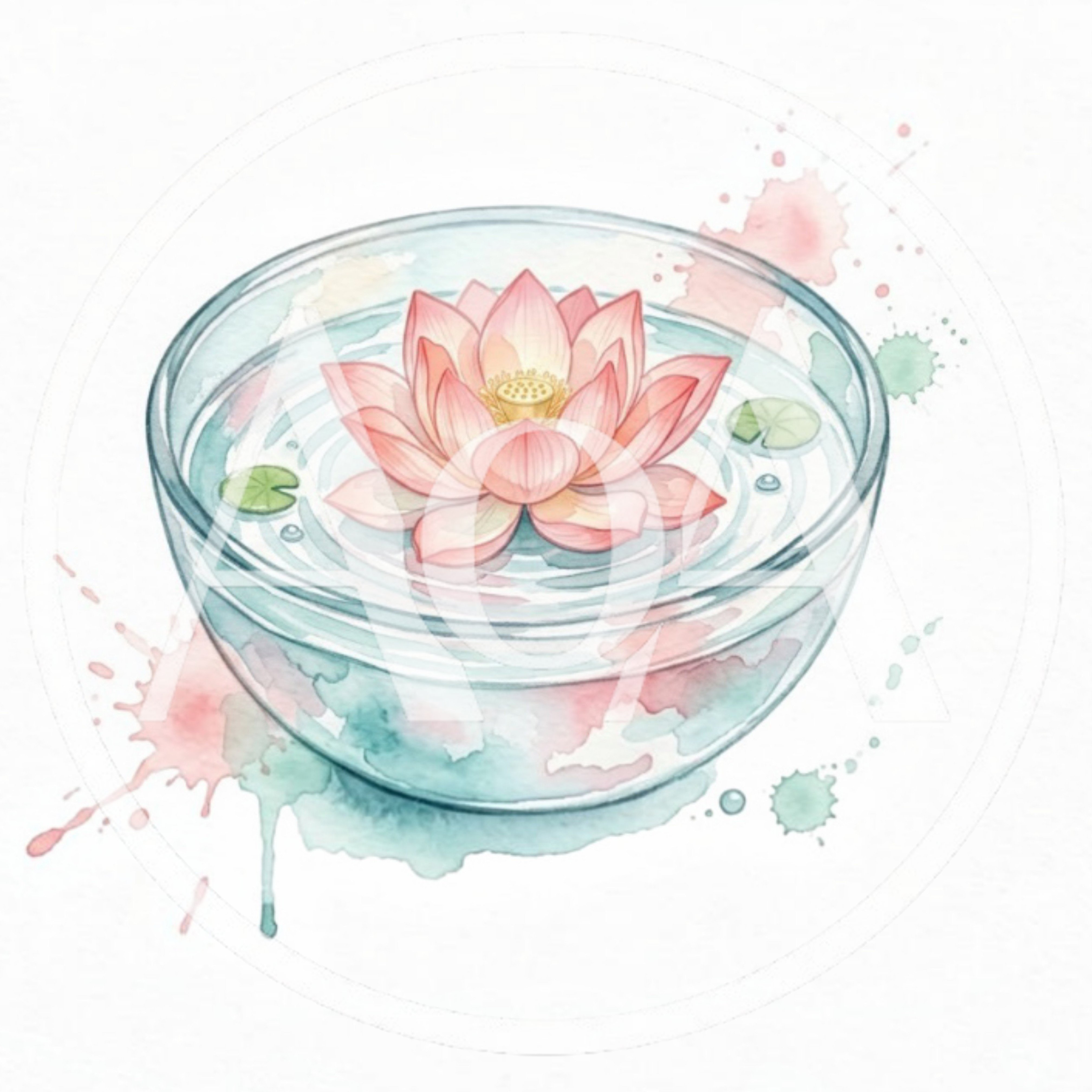 Watercolor Illustration Of A Lotus Flower In A Bowl