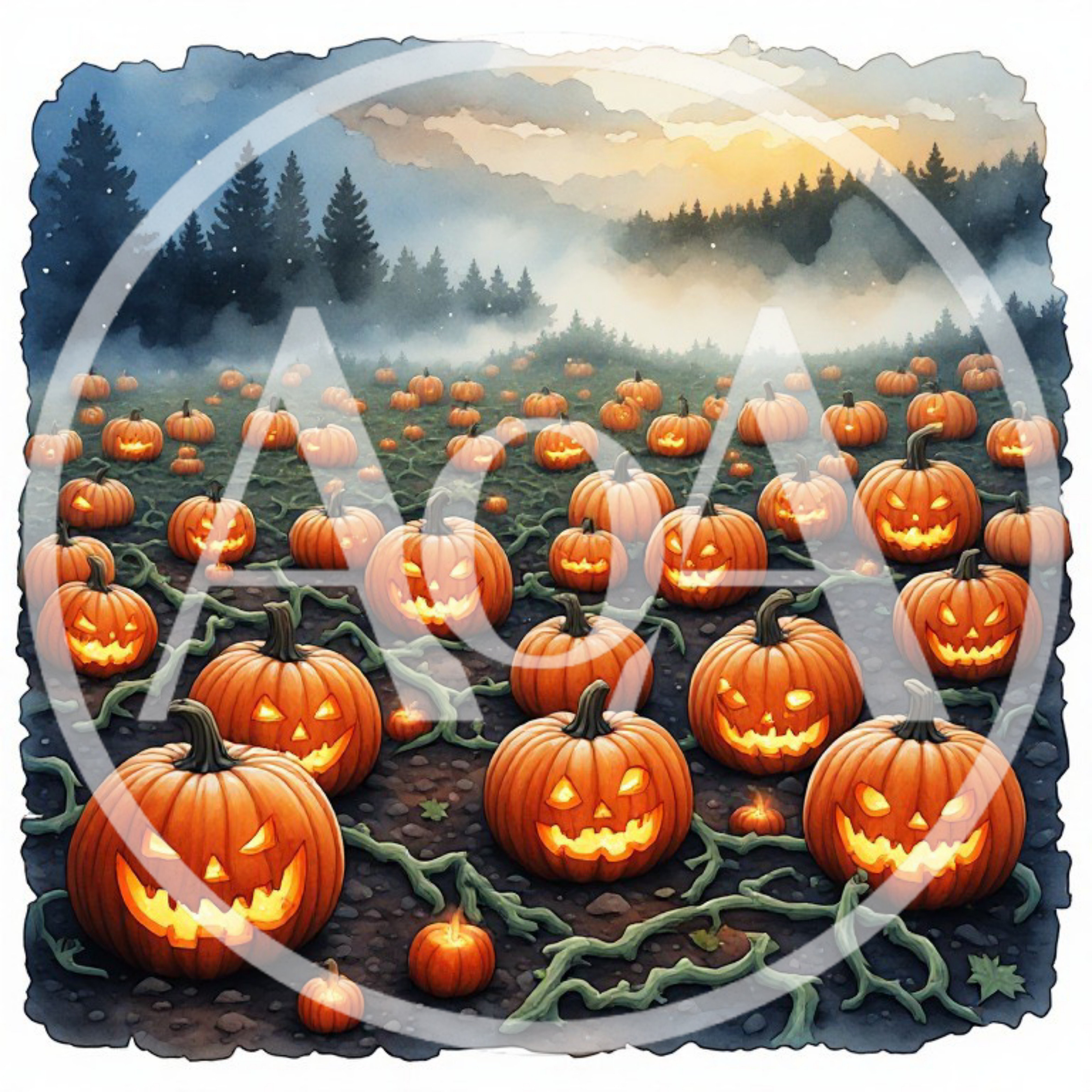Spooky Jack O Lanterns In A Misty Pumpkin Patch