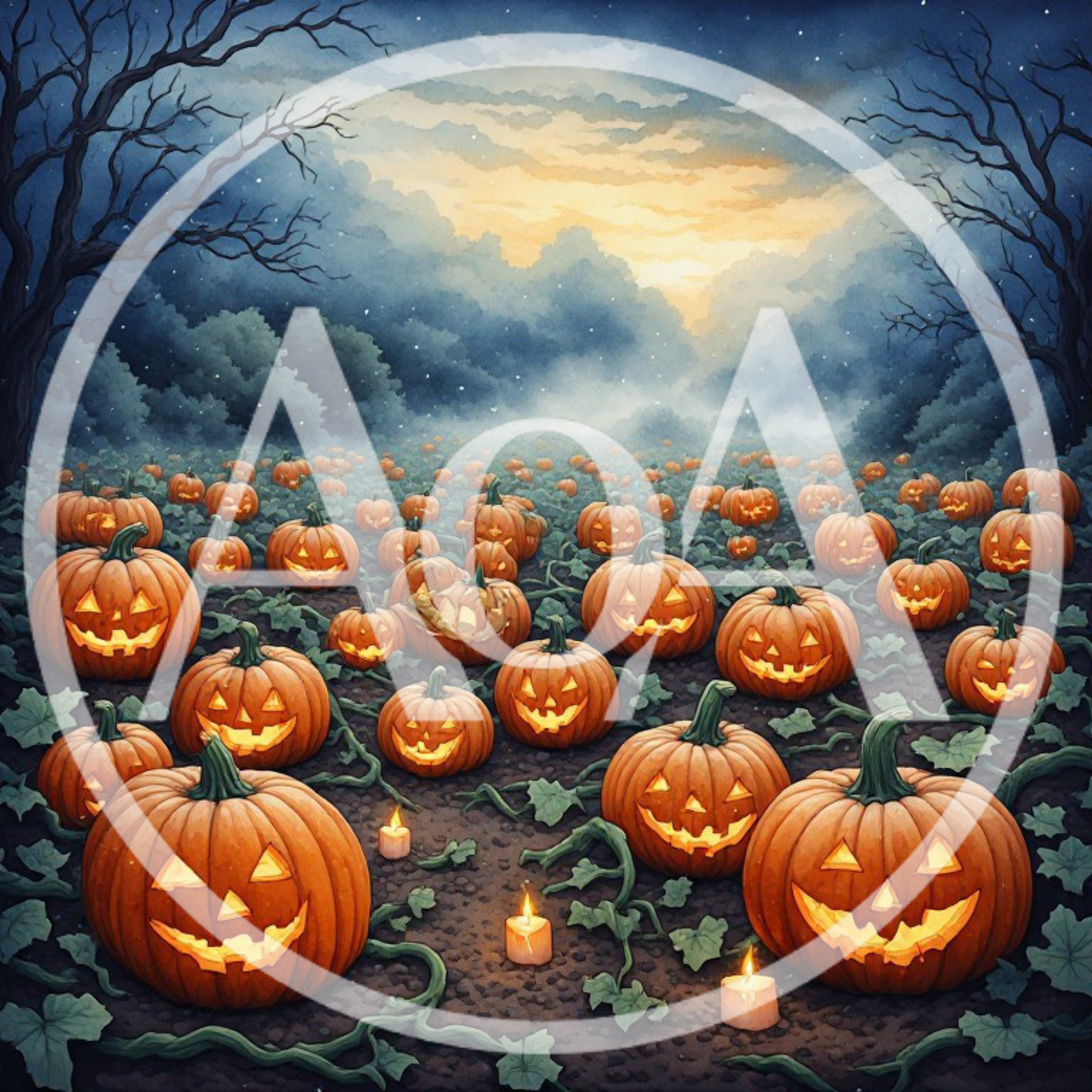 Glowing Jack O Lanterns In A Spooky Pumpkin Patch