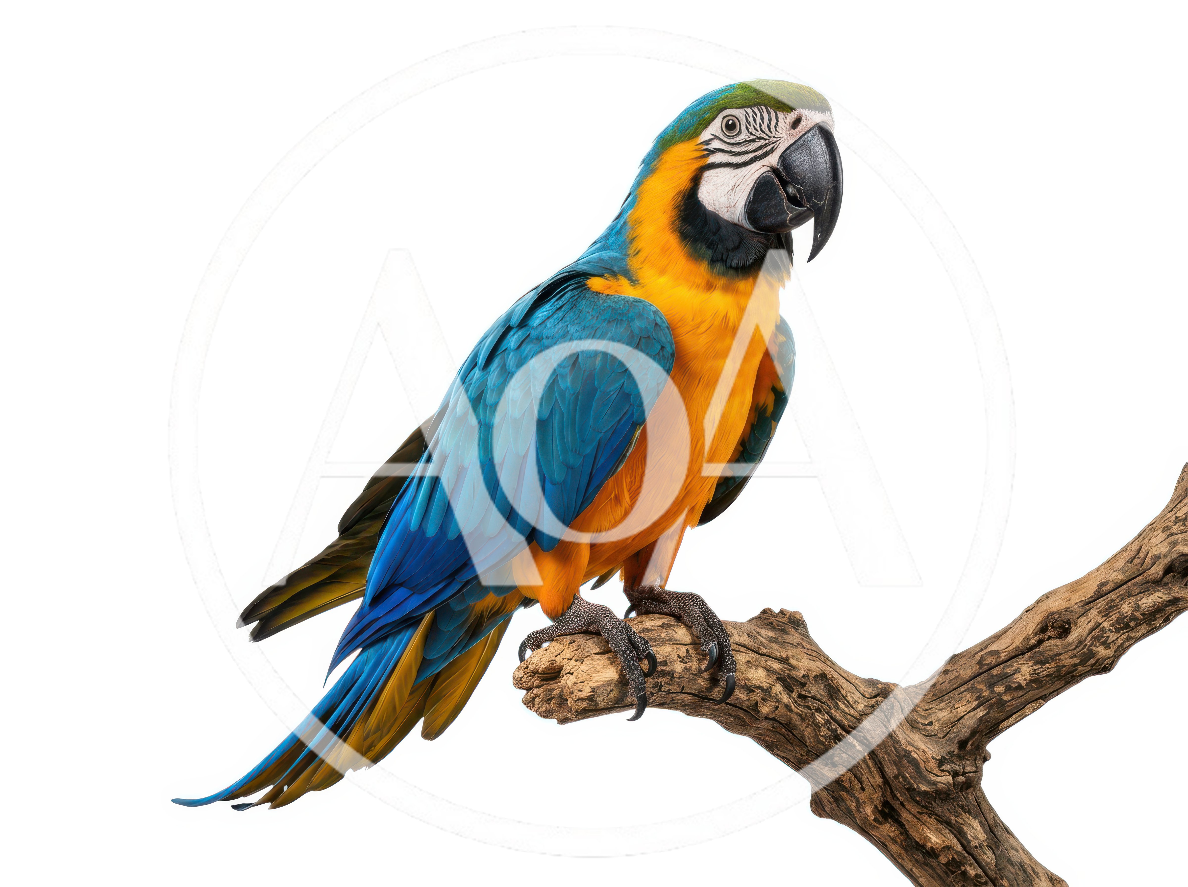 Blue and Yellow Macaw Perched on a Branch