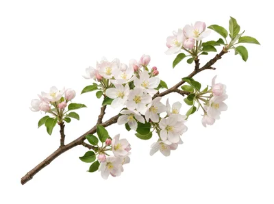 Apple Tree Branch With Blossoms And Green Leaves