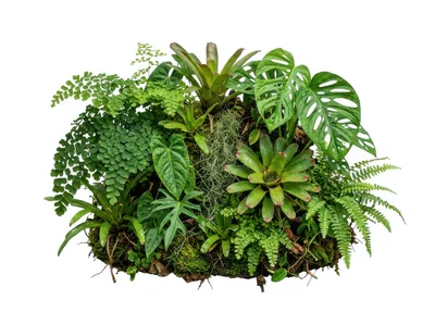 Lush Tropical Plant Arrangement On White Background