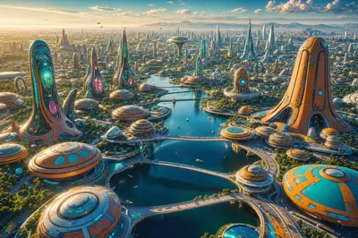 Alien world, a planet of a highly advanced ultra-futuristic extraterrestrial civilization