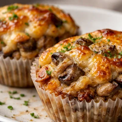delicious baked cheesy muffin with mushrooms