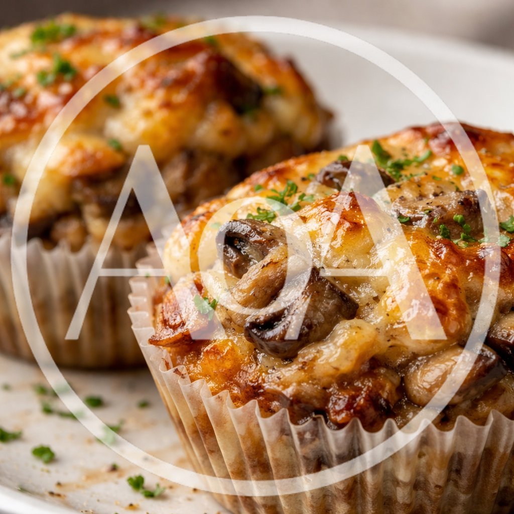 delicious baked cheesy muffin with mushrooms