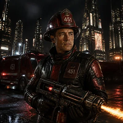 Guy Montag, a protagonist character of dystopian sci-fi story Fahrenheit 451 by Ray Bradbury