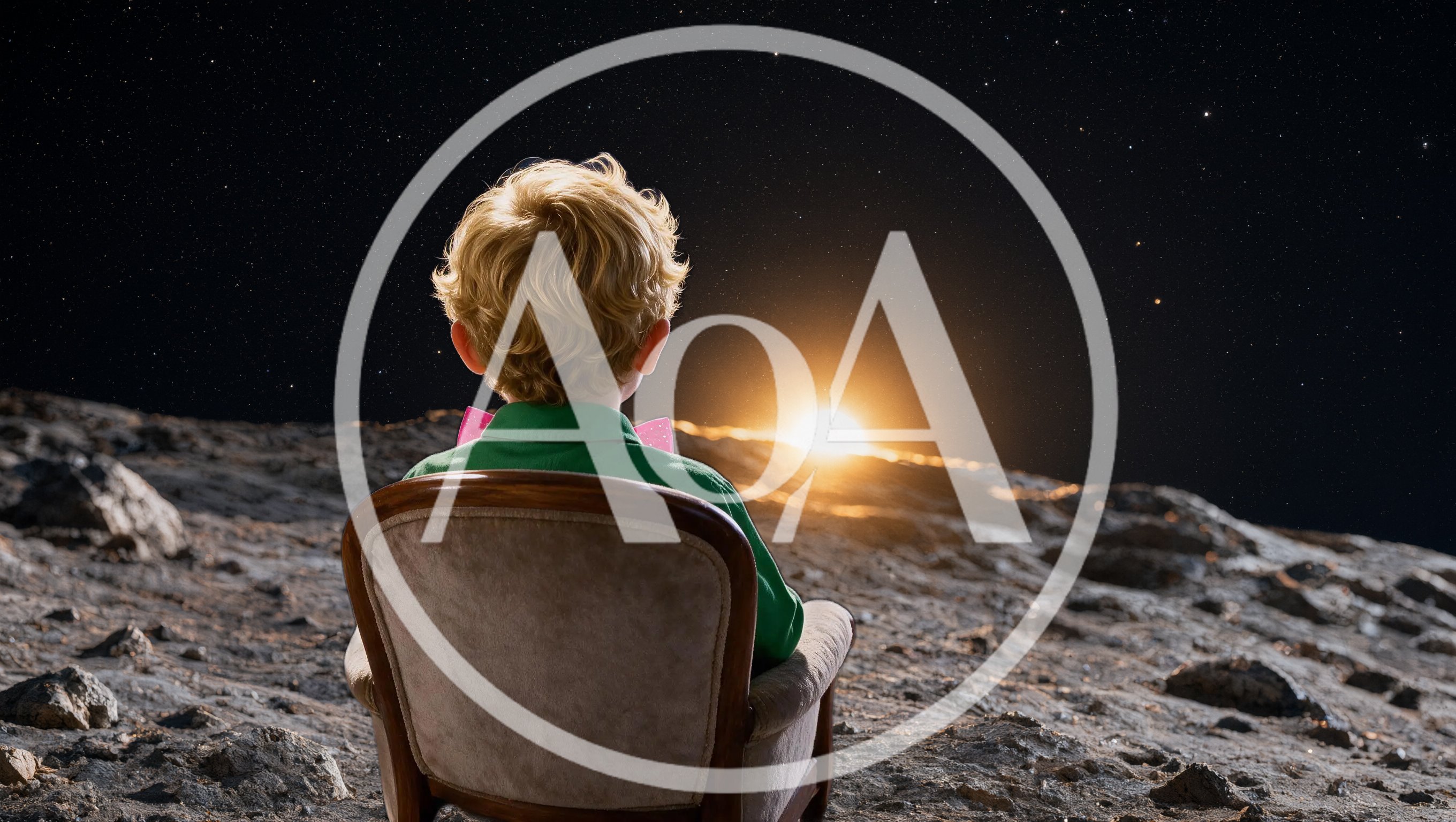 The Little Prince watching sunset on his asteroid