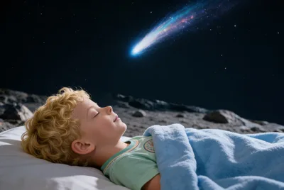 The Little Prince sleeping on his asteroid