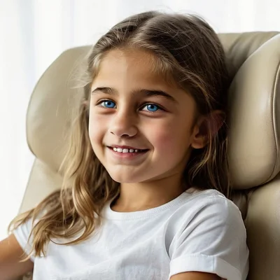 Portrait Of A Smiling Young Girl With Blue Eyes