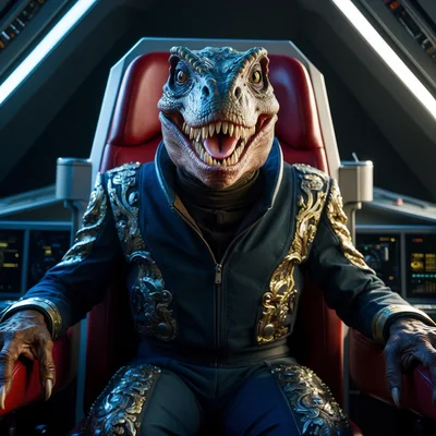 Reptilian Alien Commander Sitting In Spaceship Cockpit