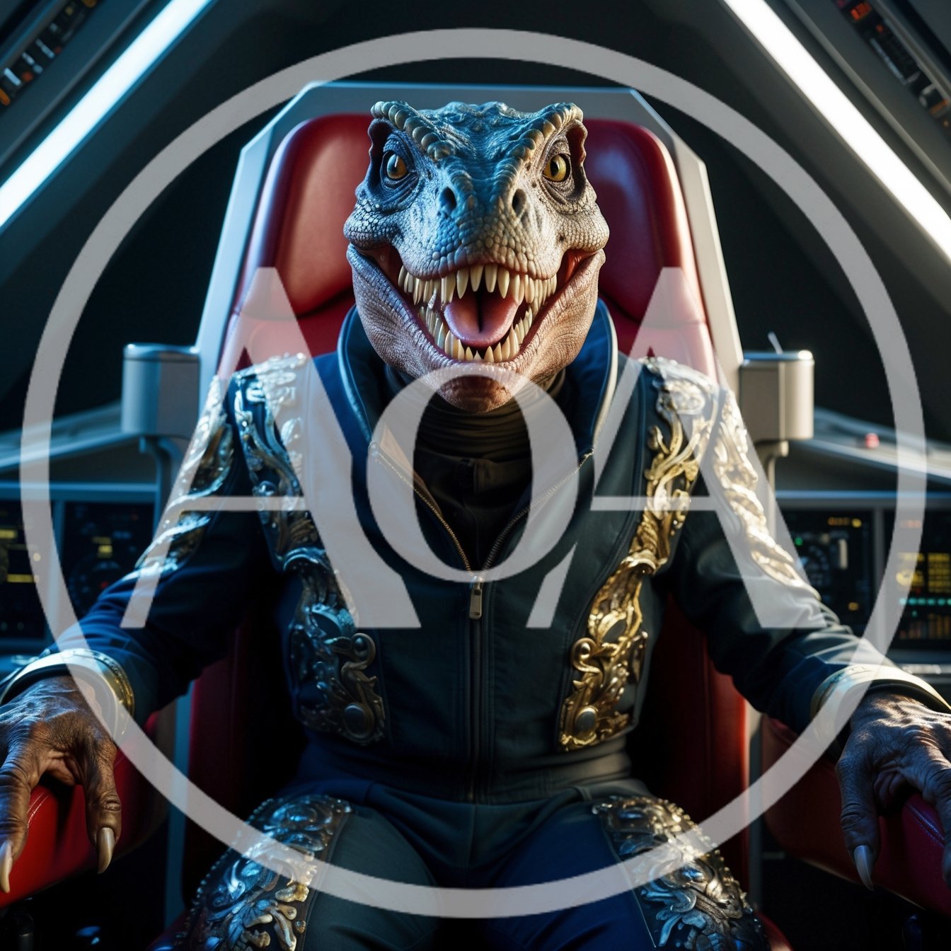 Reptilian Alien Commander Sitting In Spaceship Cockpit