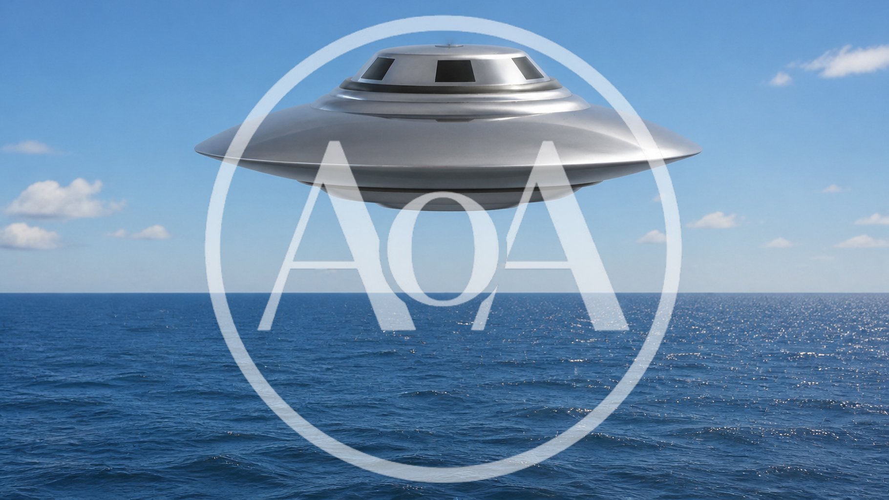 disc-shaped UFO alien spaceship flying over Pacific Ocean