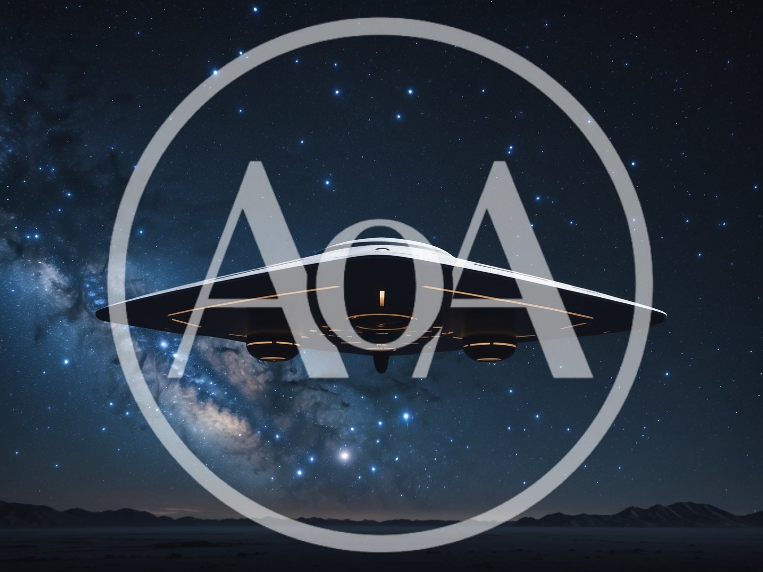 a triangular UFO alien spaceship hovering in the sky at night