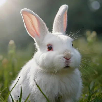 White Rabbit Sitting In A Grassy Meadow