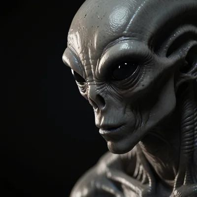 Close Up Portrait Of A Realistic Grey Alien
