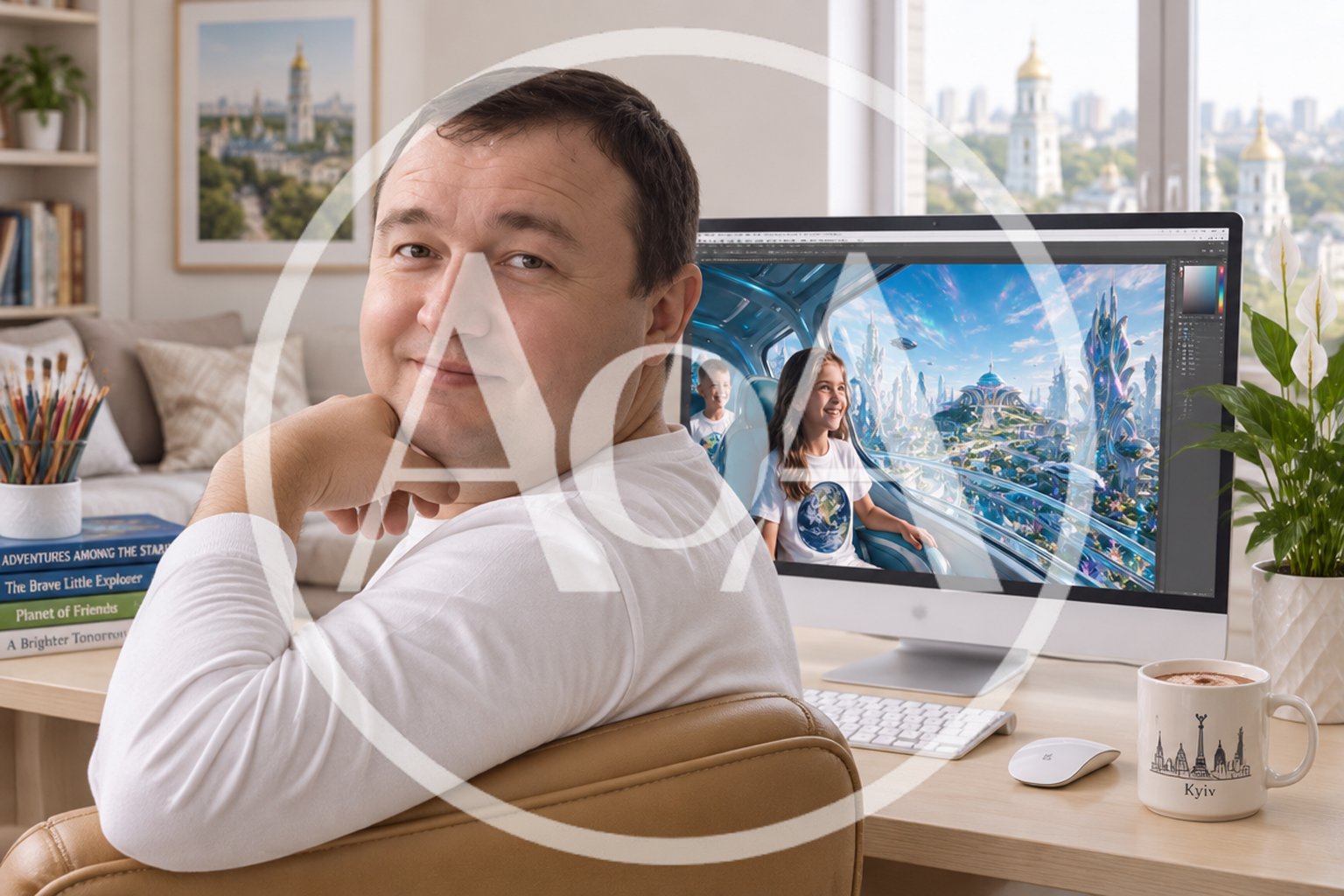Digital Artist Working On Futuristic Illustration At Home