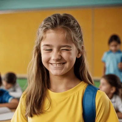Young Schoolgirl Winking At Camera In Classroom