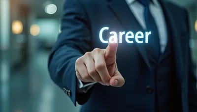 Businessman Pointing at Glowing Career Text