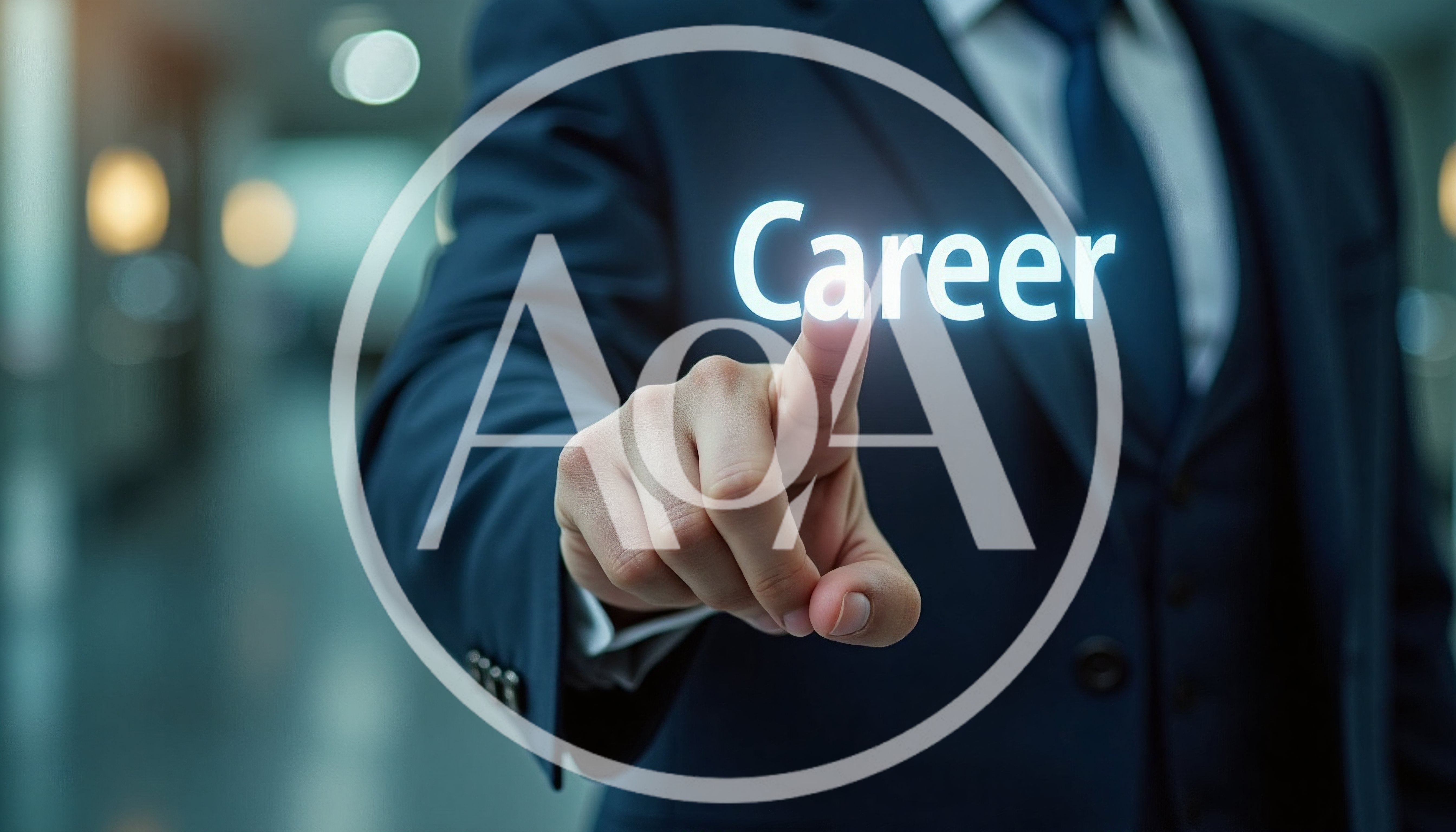 Businessman Pointing at Glowing Career Text
