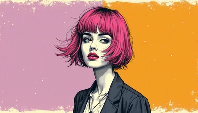 Stylized Illustration Of A Woman With Pink Hair
