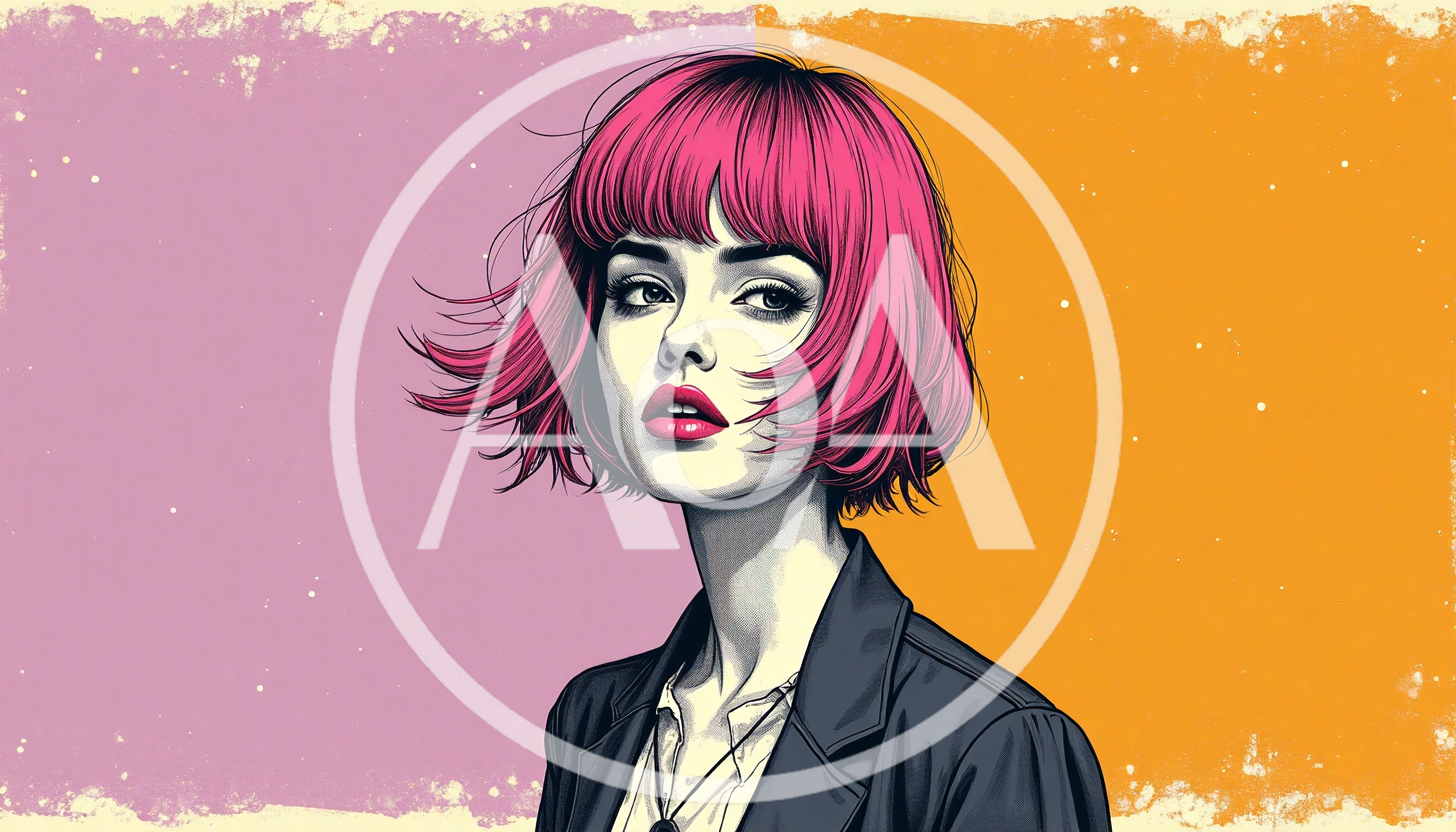Stylized Illustration Of A Woman With Pink Hair