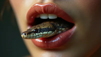 Close Up Of A Snake Head Emerging From Mouth