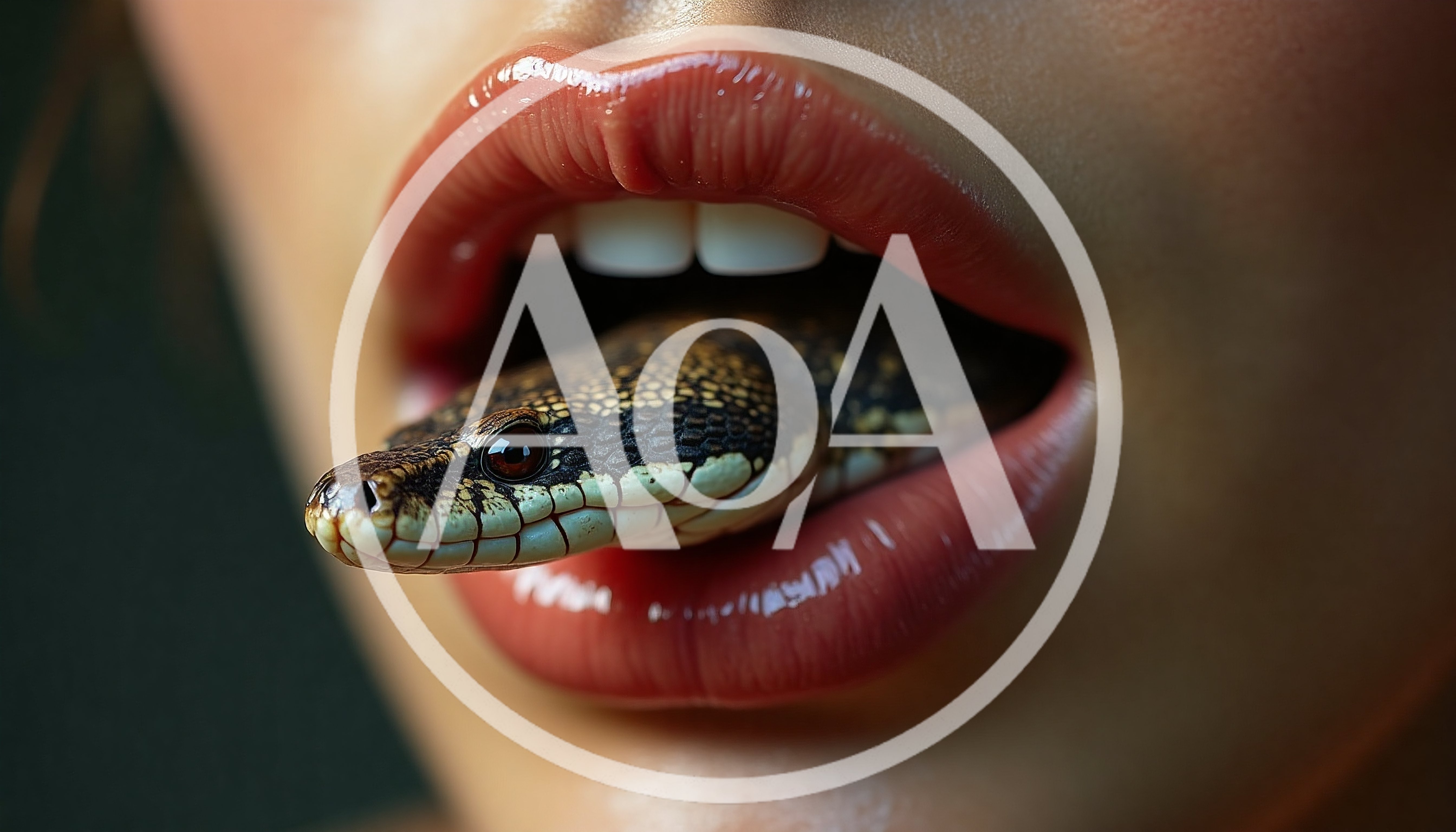 Close Up Of A Snake Head Emerging From Mouth