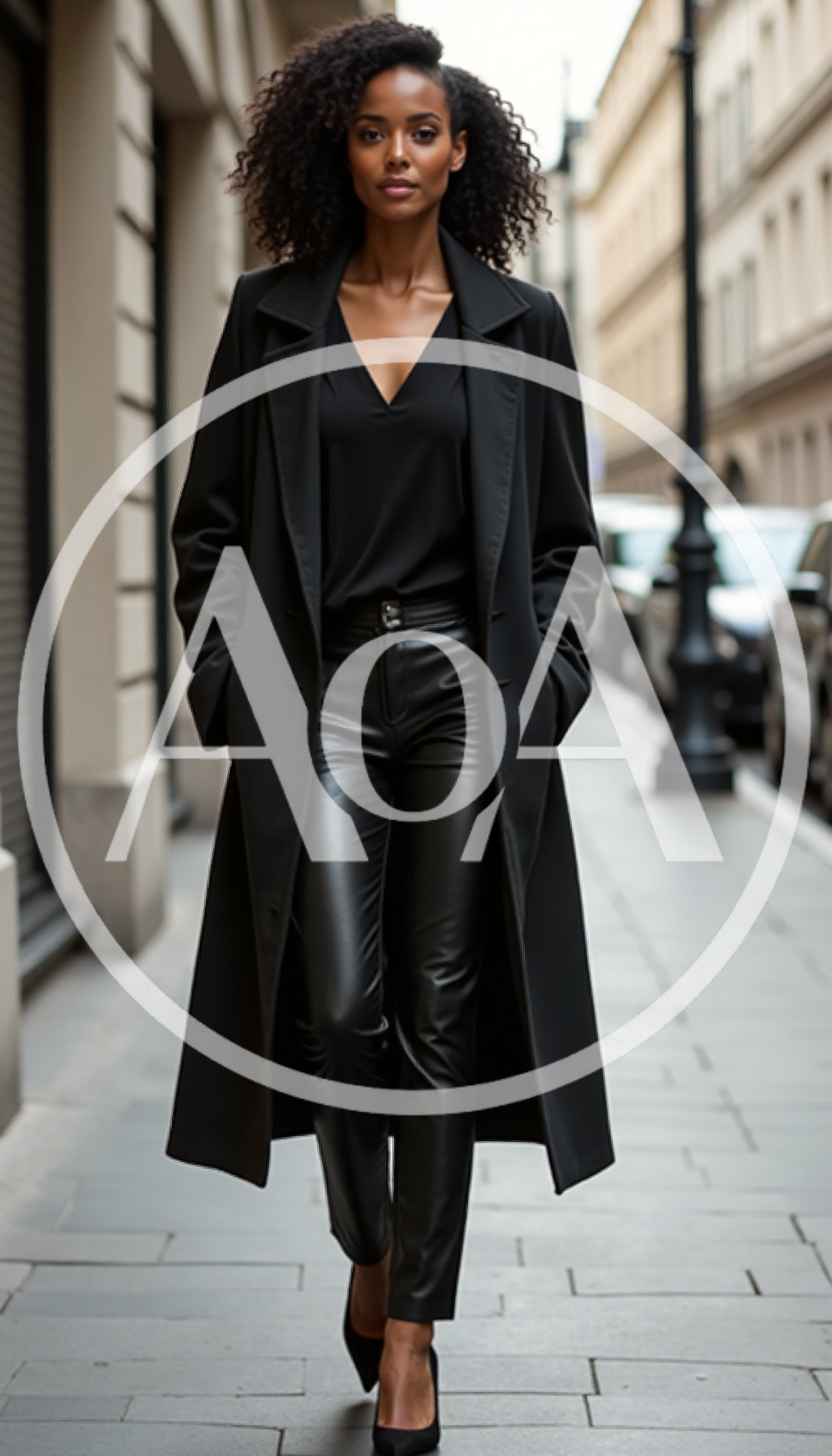 Stylish Woman Walking Down A City Street
