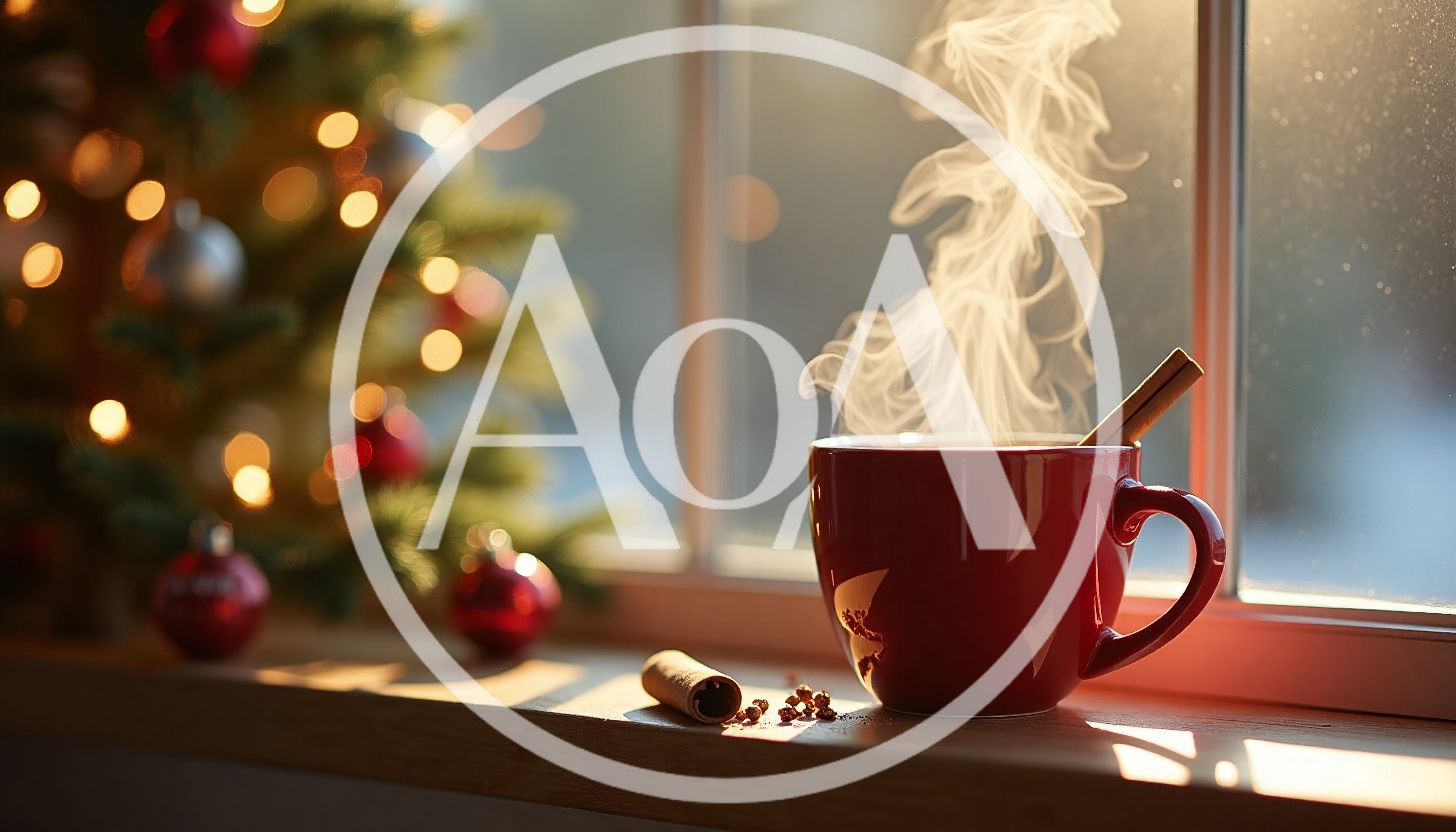 Steaming Red Mug With Cinnamon Stick On Window Sill