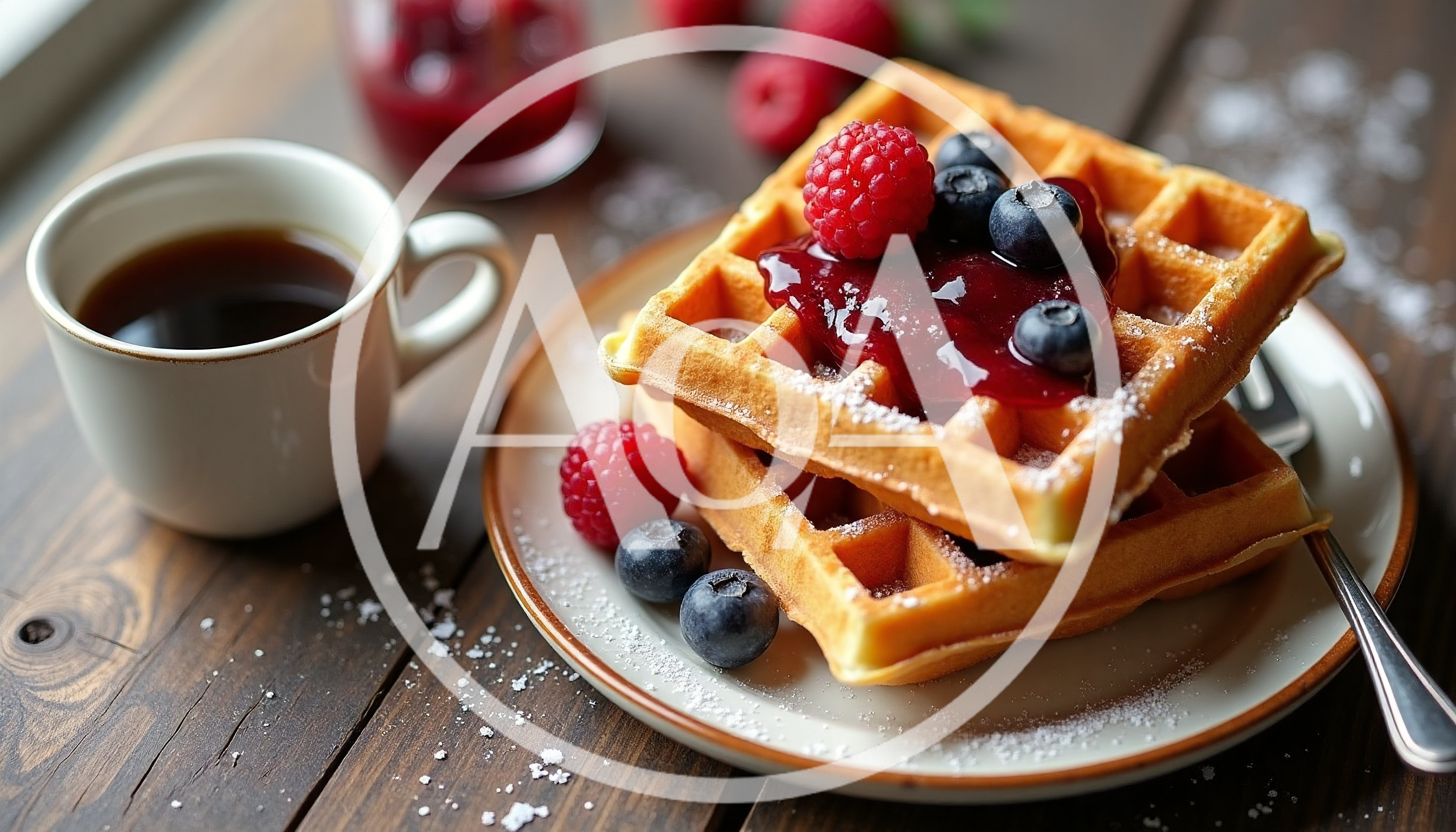 Belgian Waffles With Fresh Berries And Coffee