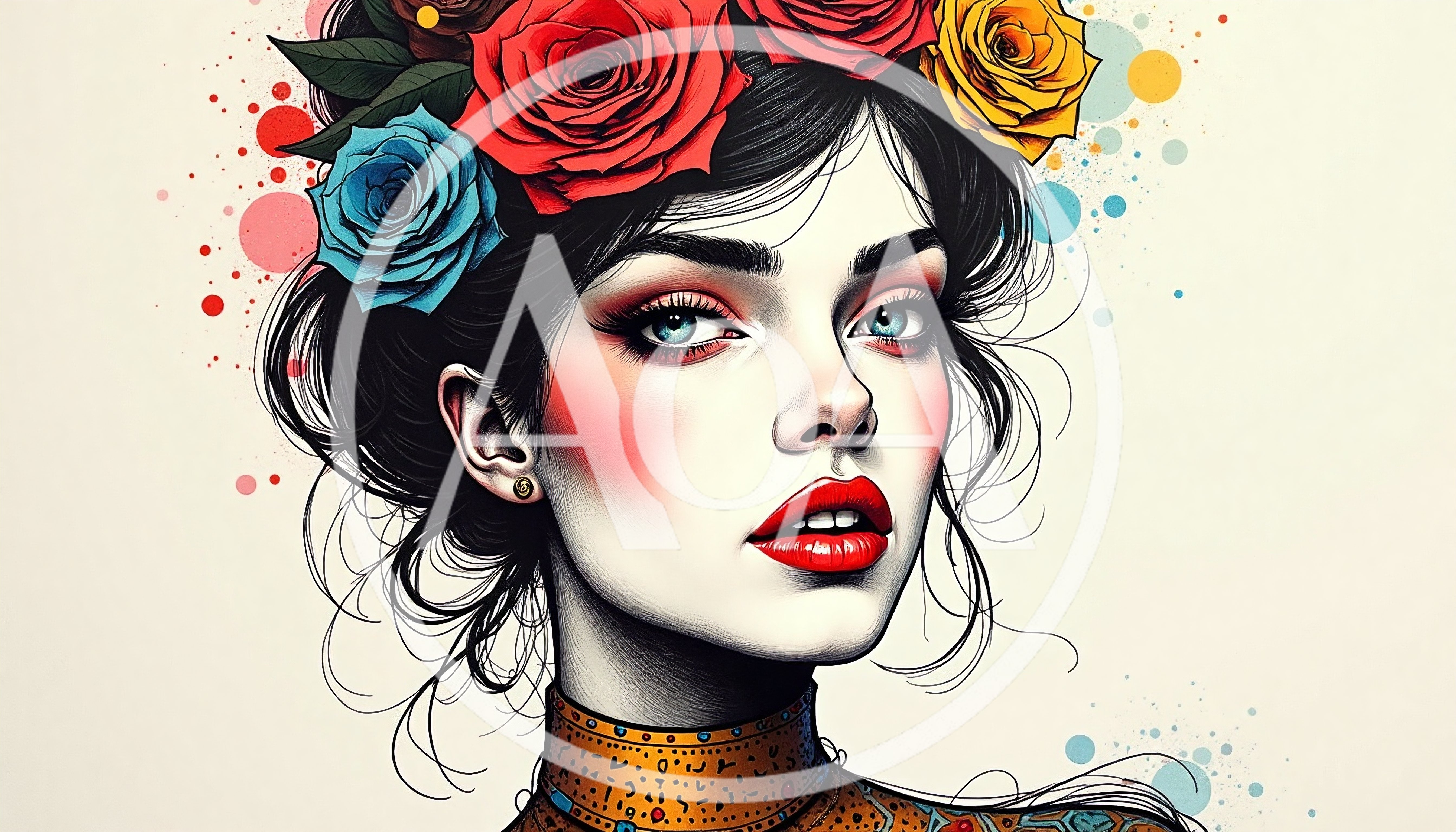 Portrait Of A Woman With Floral Hair Accessories