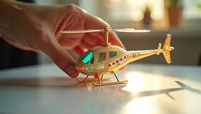 Hand Holding An Ornate Gold Helicopter Model