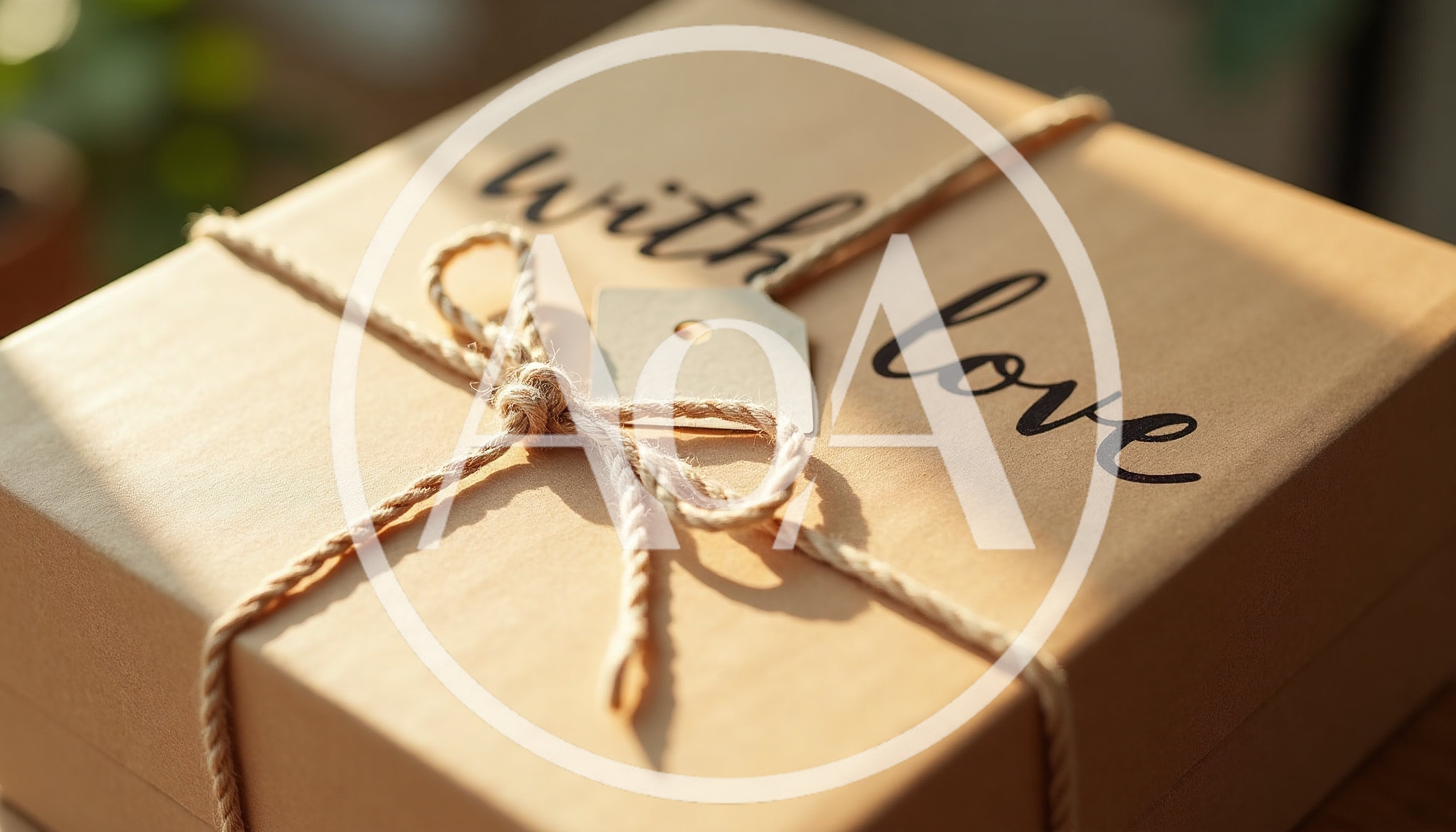 Gift Box Wrapped In Brown Paper With Love Text