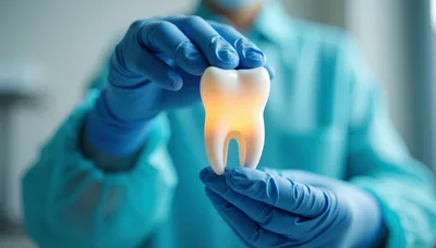 Dentist Holding A Glowing Anatomical Tooth Model