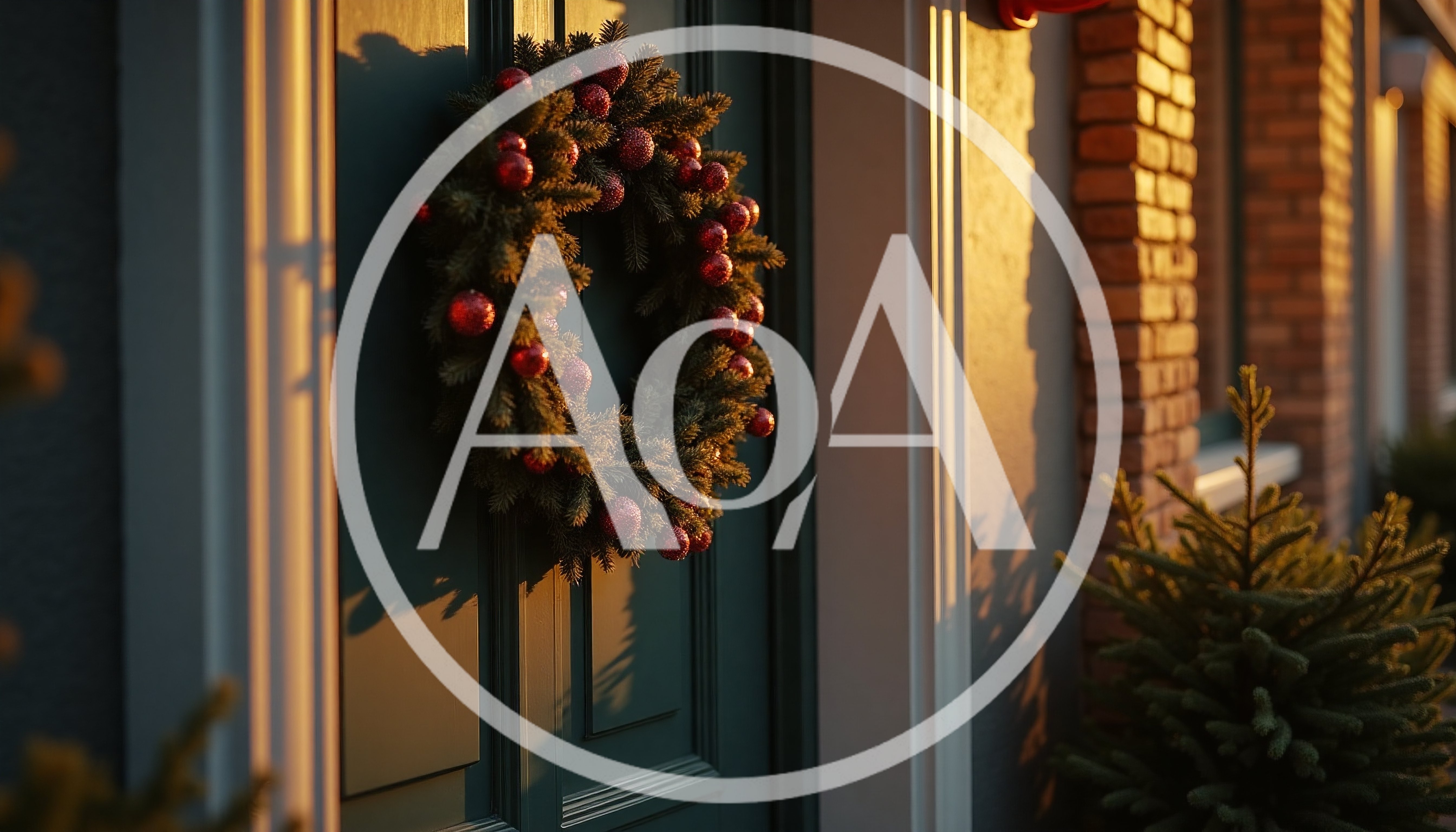 Christmas Wreath On A Dark Green Front Door